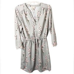 LOFT Gray Dress with Cherry Blossom Floral Design